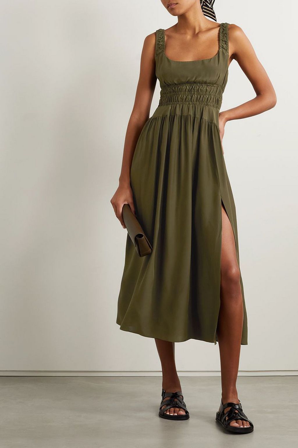 LA LIGNE Shirred silk midi dress