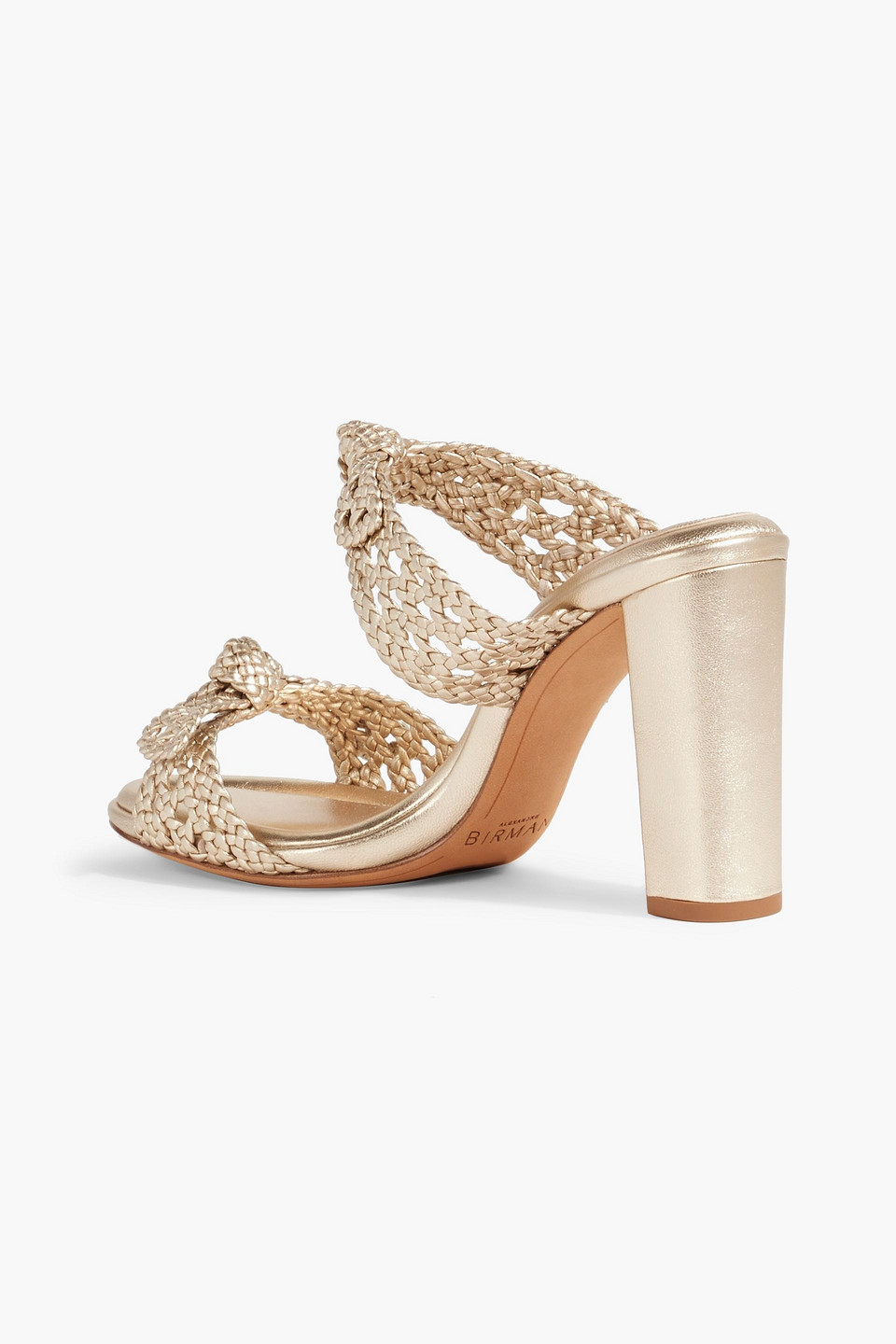 Alexandre Birman Clarita 90 Bow-detailed Braided Metallic Leather Mules In Gold