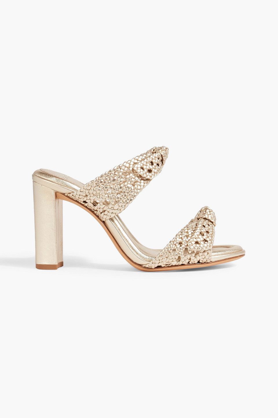 Alexandre Birman Clarita 90 Bow-detailed Braided Metallic Leather Mules In Gold