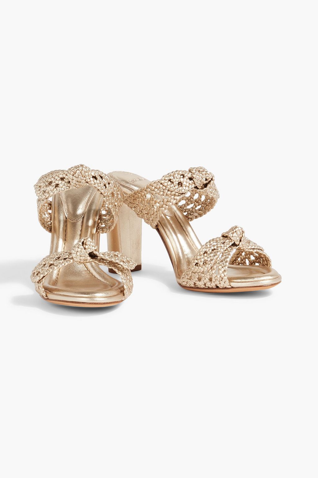 ALEXANDRE BIRMAN Clarita 90 編み込みレザー ミュール リボン付き メタリック