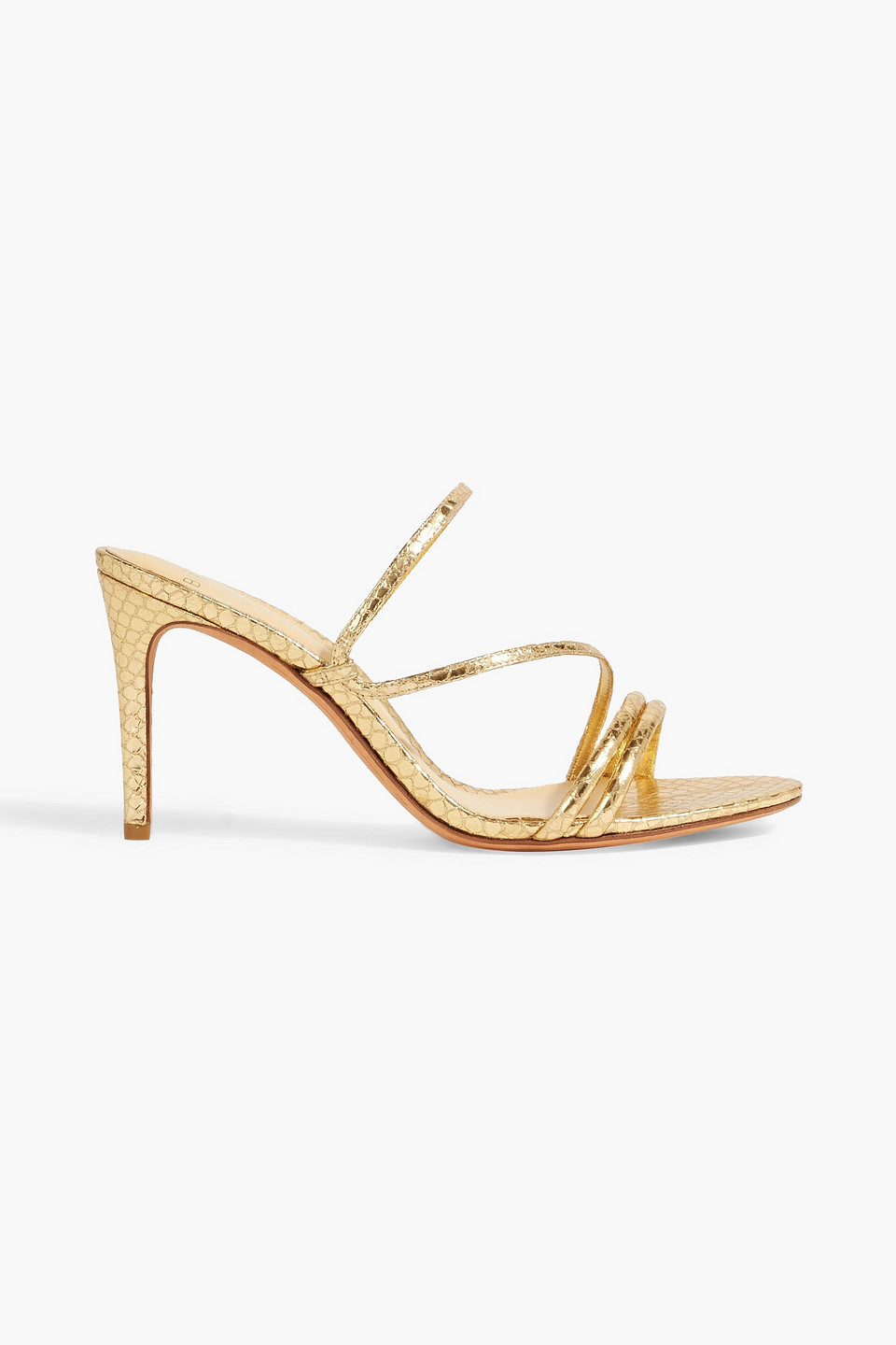 Alexandre Birman Eve 85 Metallic Snake-effect Leather Mules In Gold