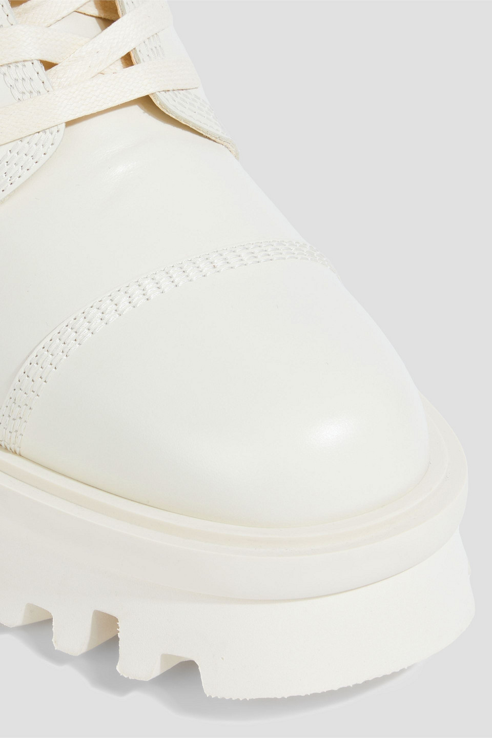 Ferragamo Kira Leather Combat Boots In Ivory