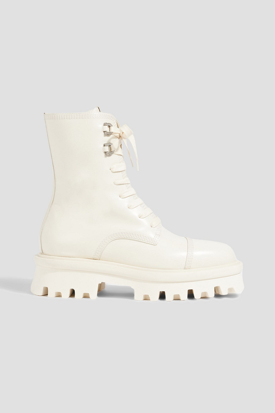 Ferragamo Kira Leather Combat Boots In Ivory