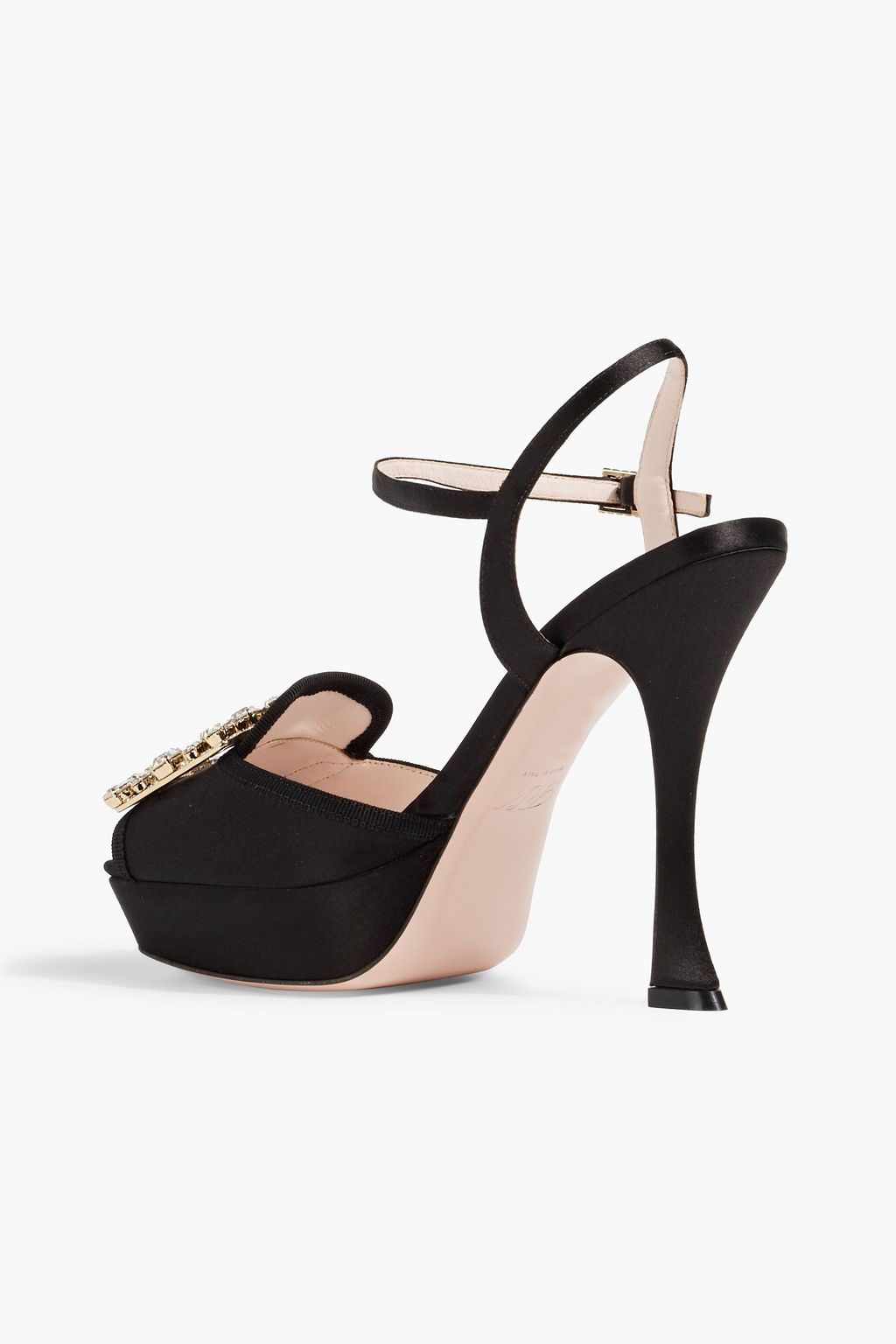 ROGER VIVIER صندل "أر في بروش" بنعل سميك من الساتان مزيّن بالكريستال