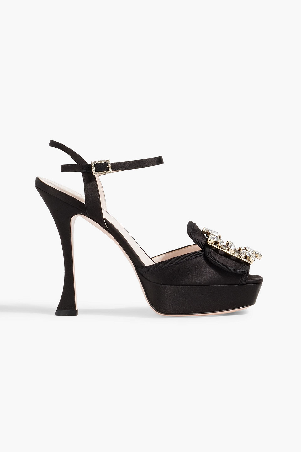 Roger Vivier Rv Broche Crystal-embellished Satin Platform Sandals In Schwarz