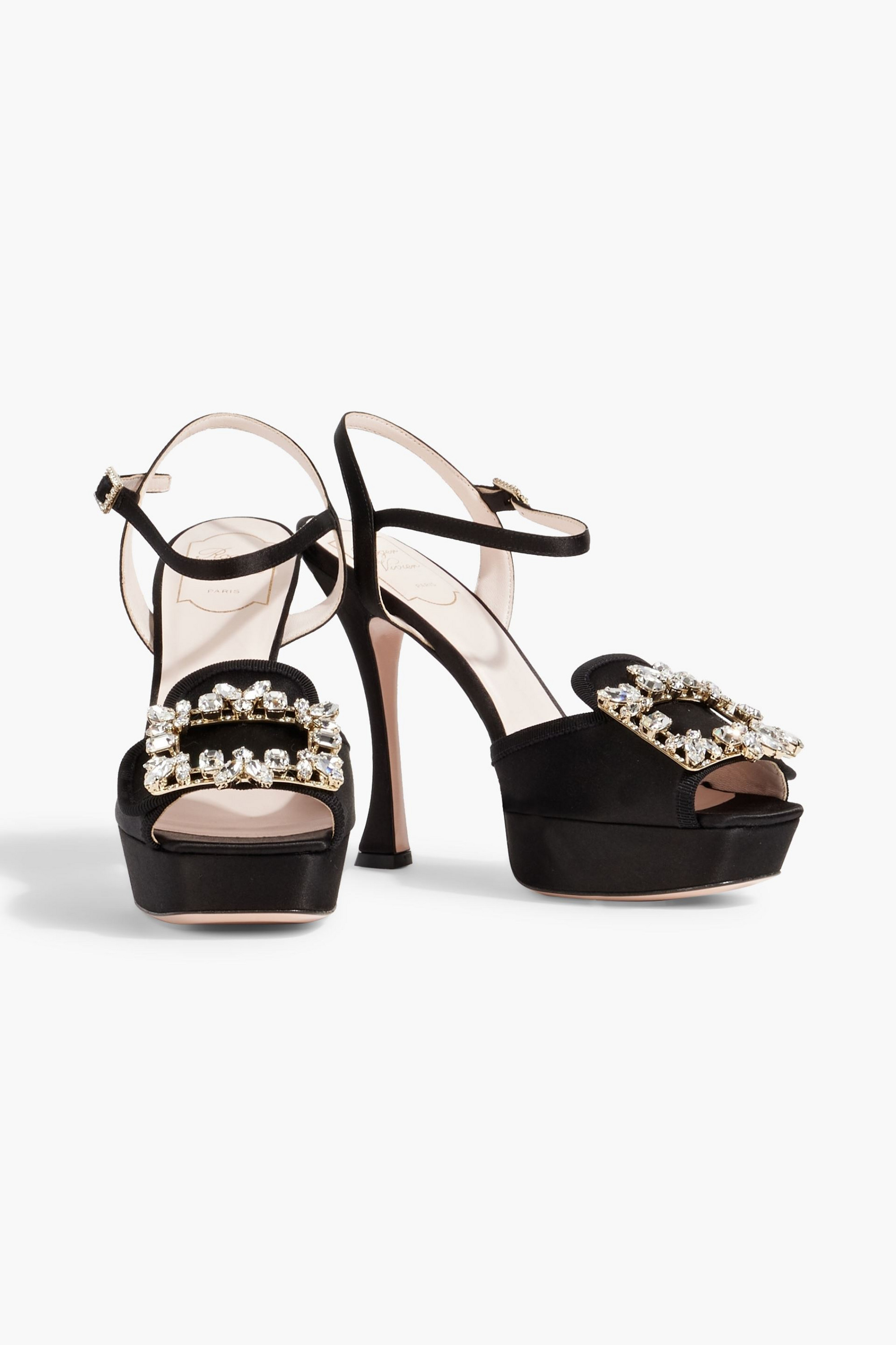 ROGER VIVIER RV Broche crystal-embellished satin platform sandals