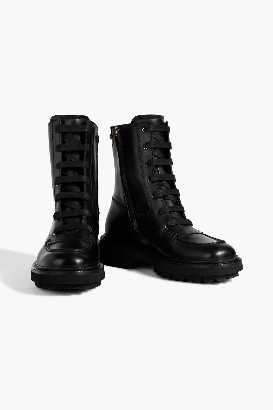 Ferragamo Orlando Leather Combat Boots In Black