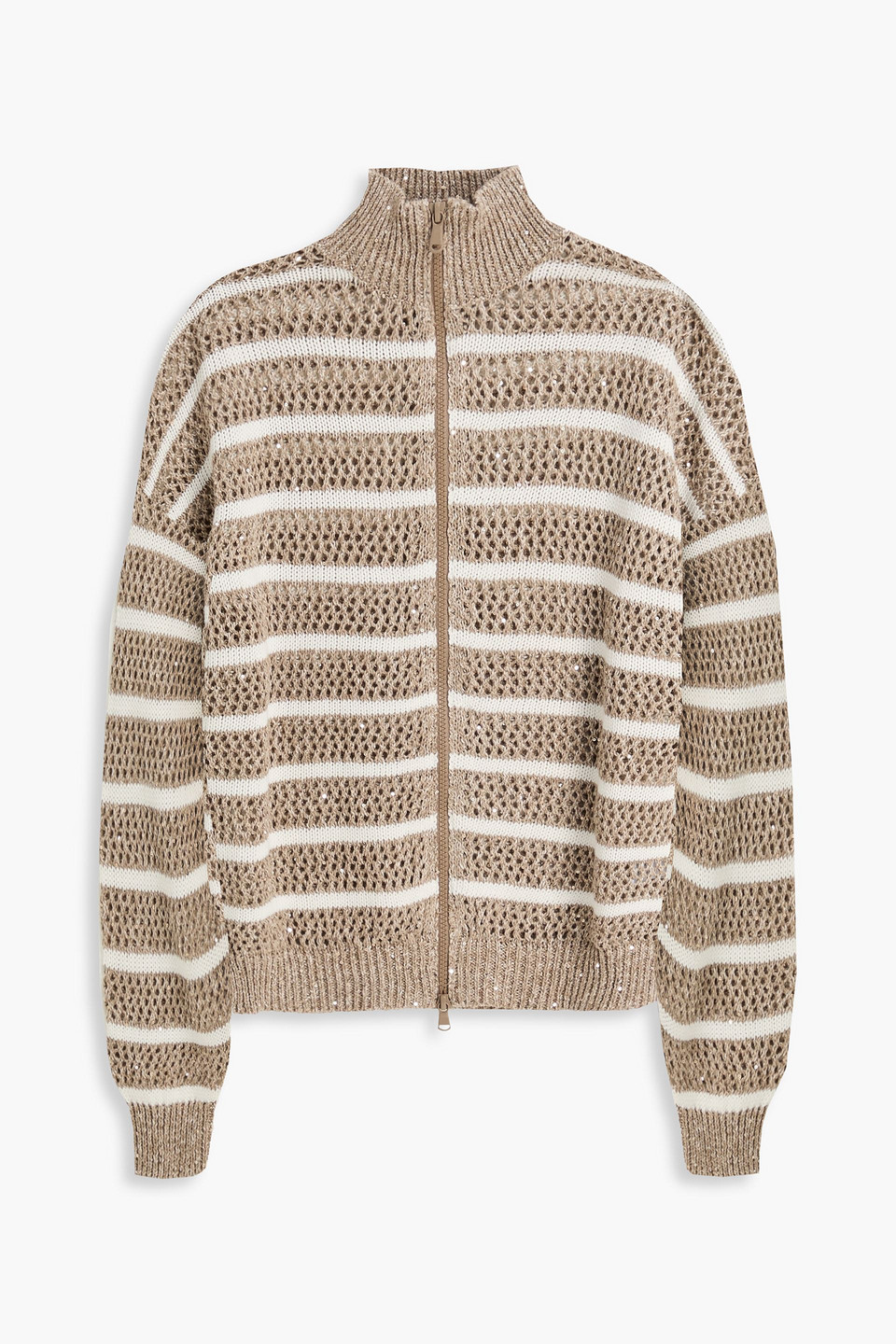 brunello cucinelli - striped open-knit linen-blend cardigan - neutral - xxl