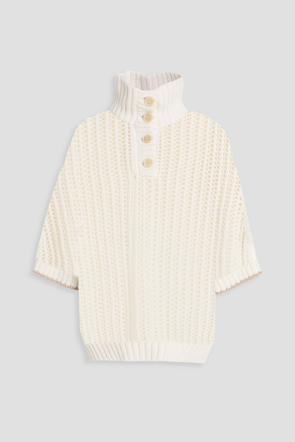 brunello cucinelli - ribbed cotton turtleneck sweater - white - xs