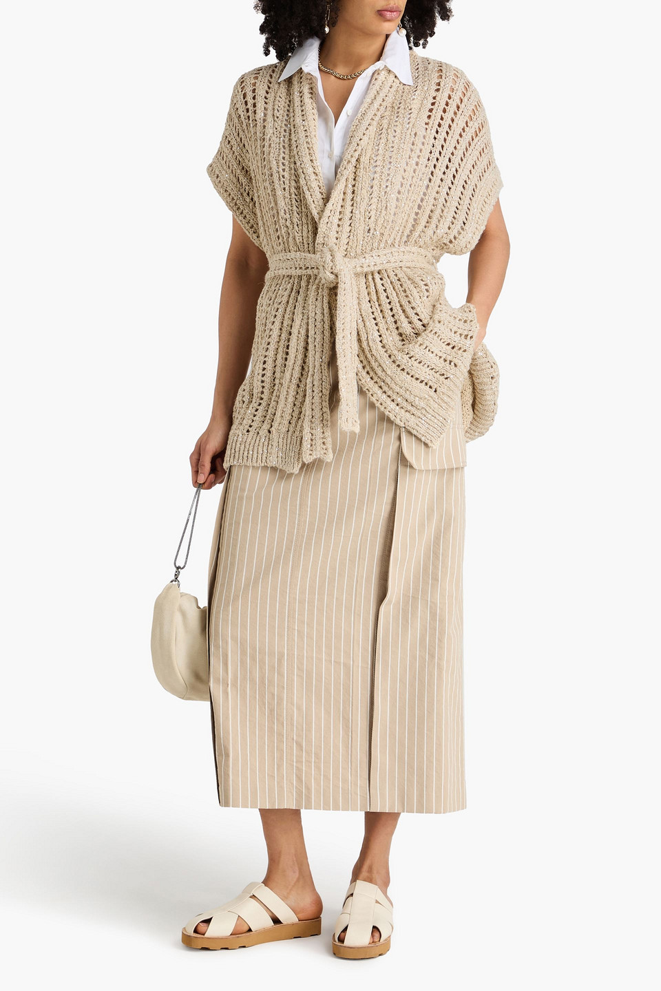  Brunello Cucinelli - Lochstrick-cardigan Mit Pailletten - Neutral - S 