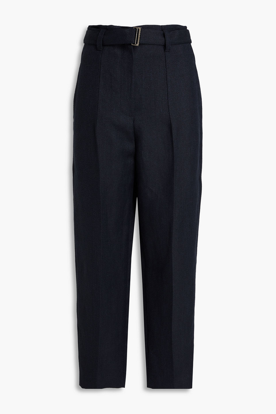 Brunello Cucinelli Belted Linen-twill Tapered Pants In Blue