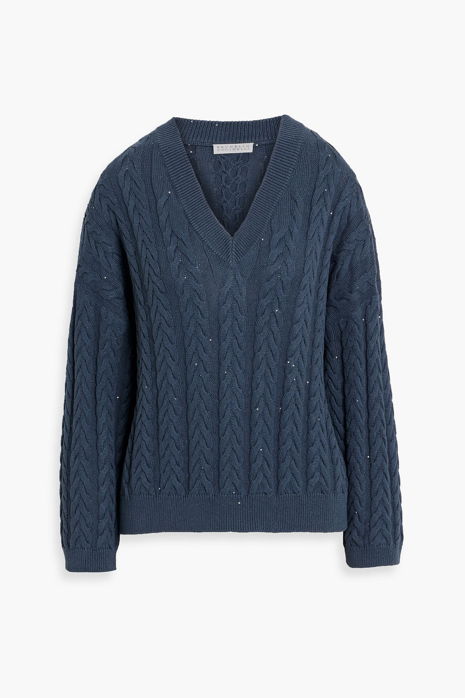 Brunello Cucinelli Sequin-embellished Cable-knit Cotton-blend Sweater In Blue