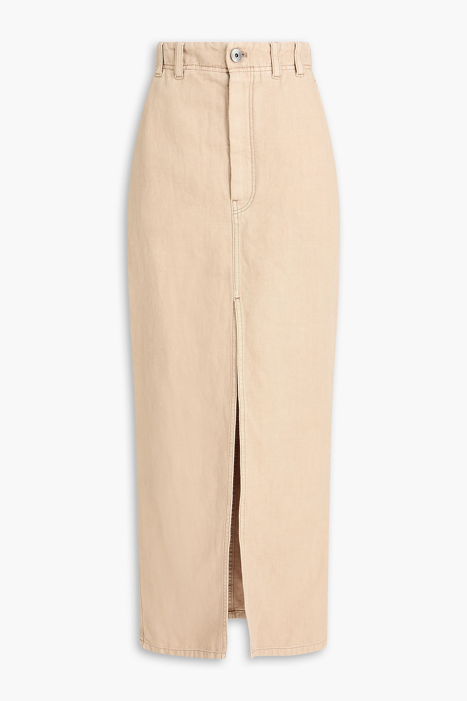 Brunello Cucinelli Cotton And Linen-blend Drill Maxi Skirt In Brown