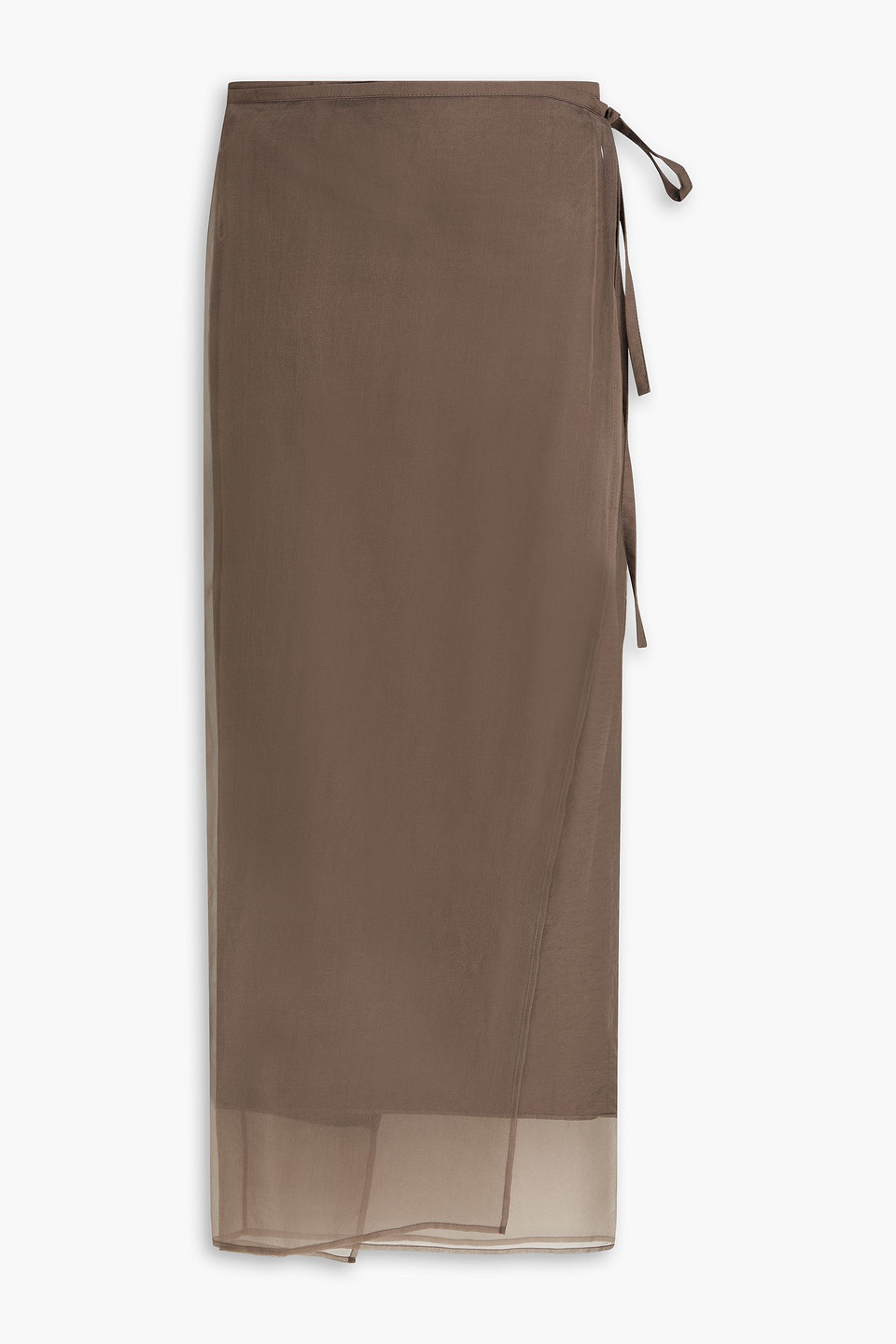 brunello cucinelli - organza-paneled cotton-blend twill midi wrap skirt - brown - it 42
