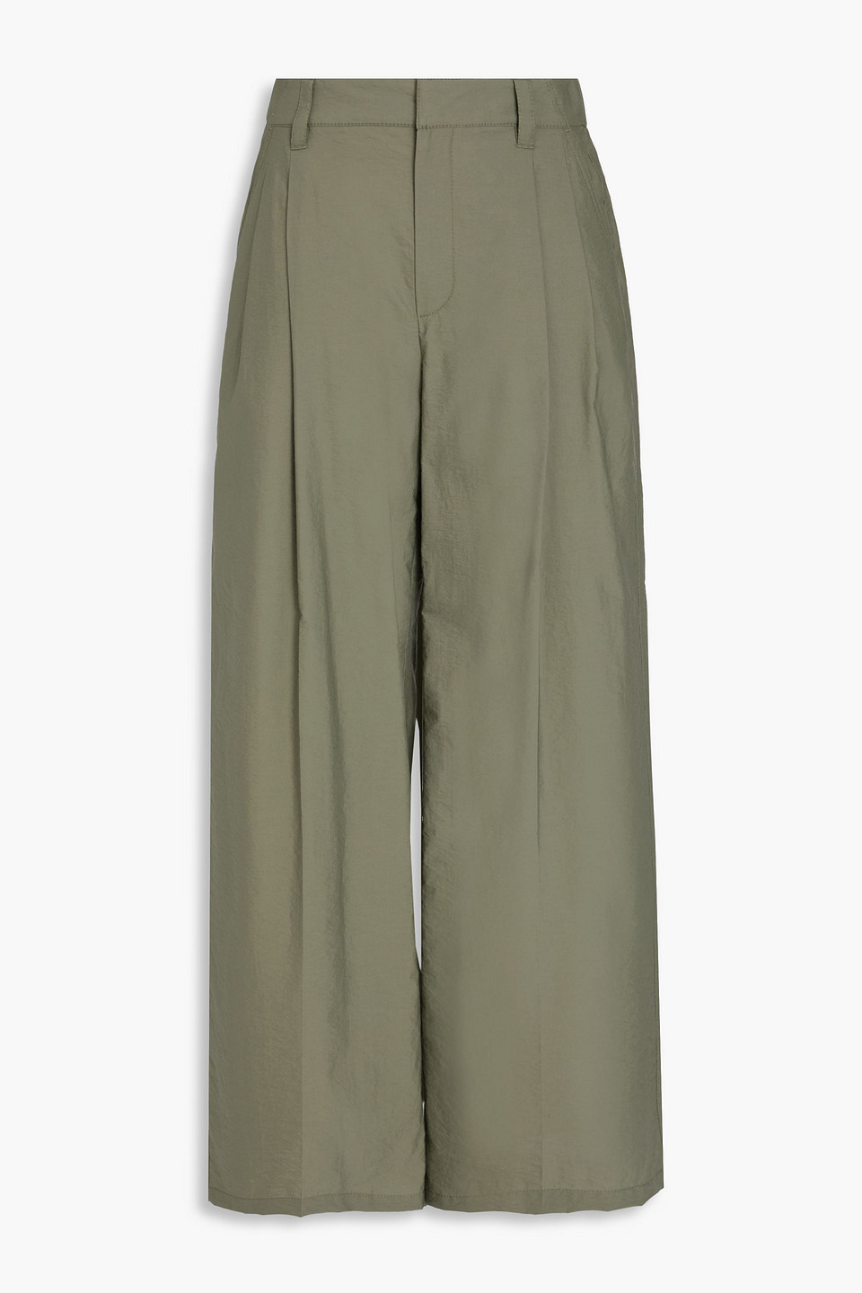 brunello cucinelli - pleated cotton-blend wide-leg pants - green - it 44