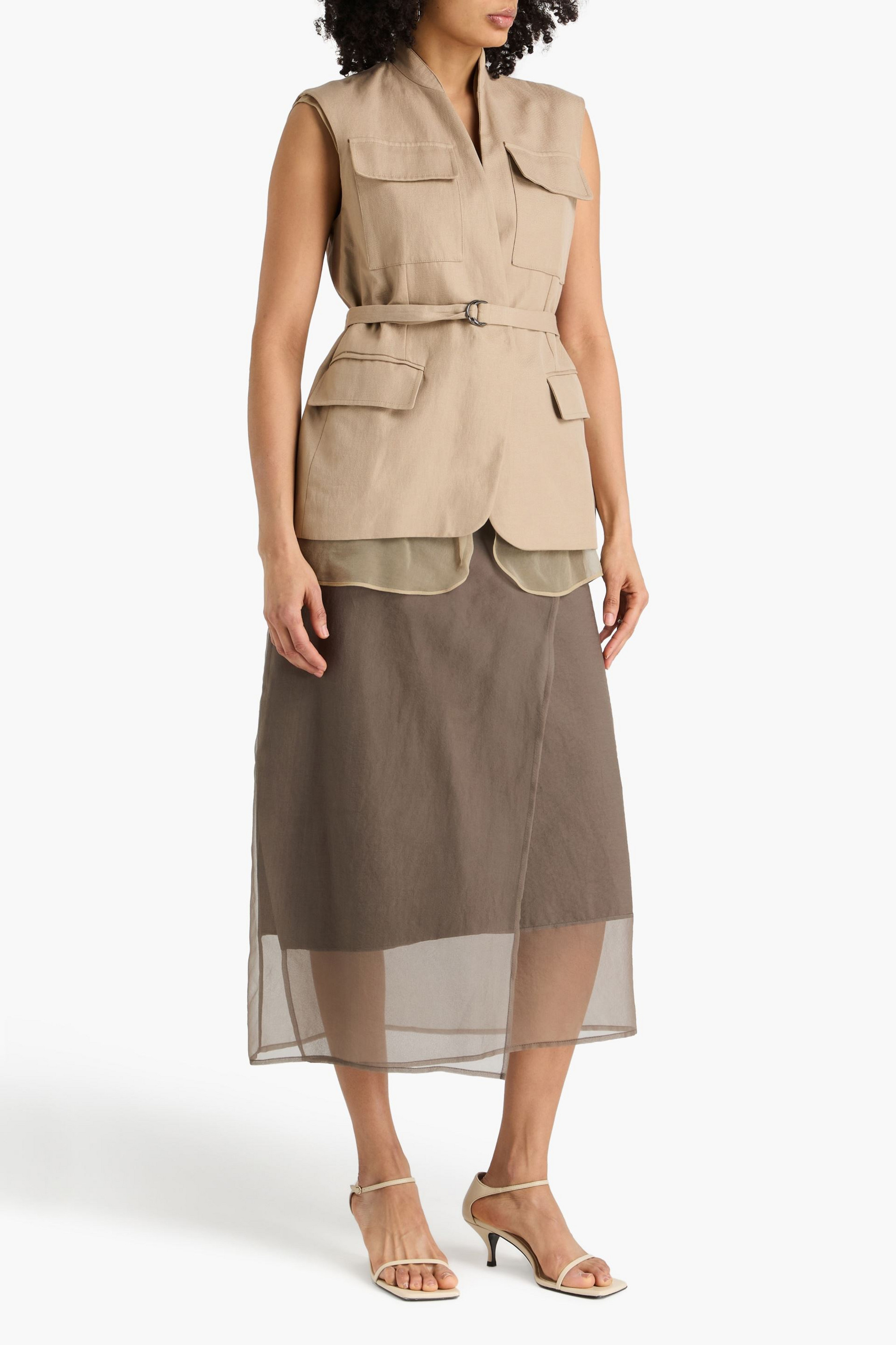 Brunello Cucinelli Belted cotton and linen-blend twill vest