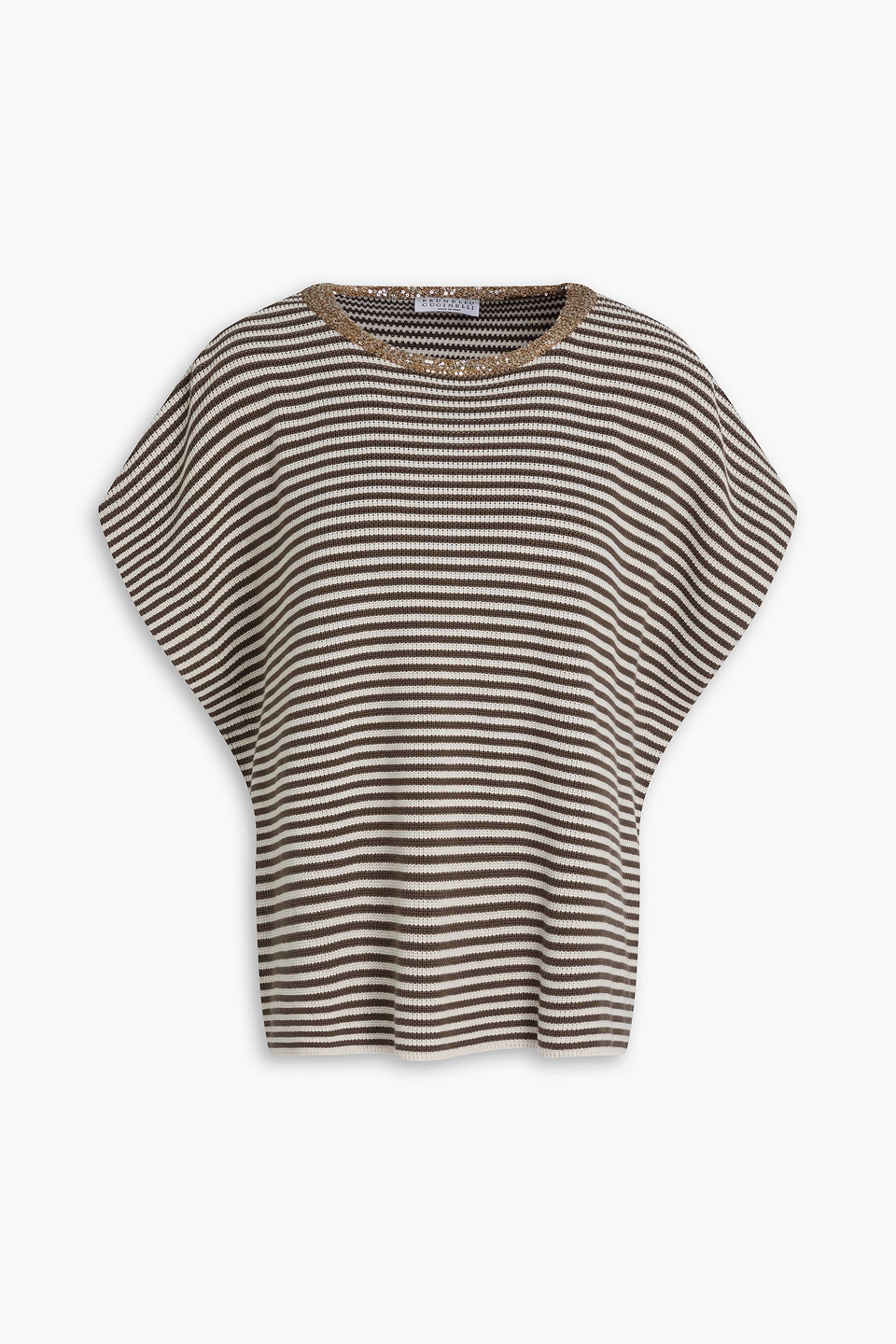 Brunello Cucinelli Striped Sequin-embellished Cotton Vest In Brown