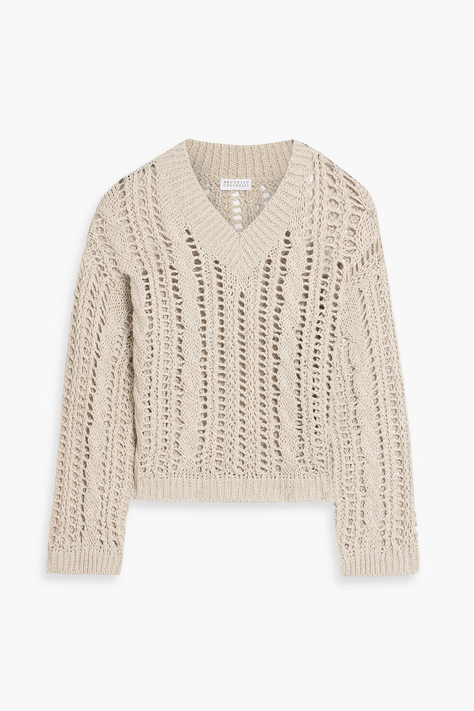 Brunello Cucinelli Cable And Open-knit Jute-blend Sweater In Neutral