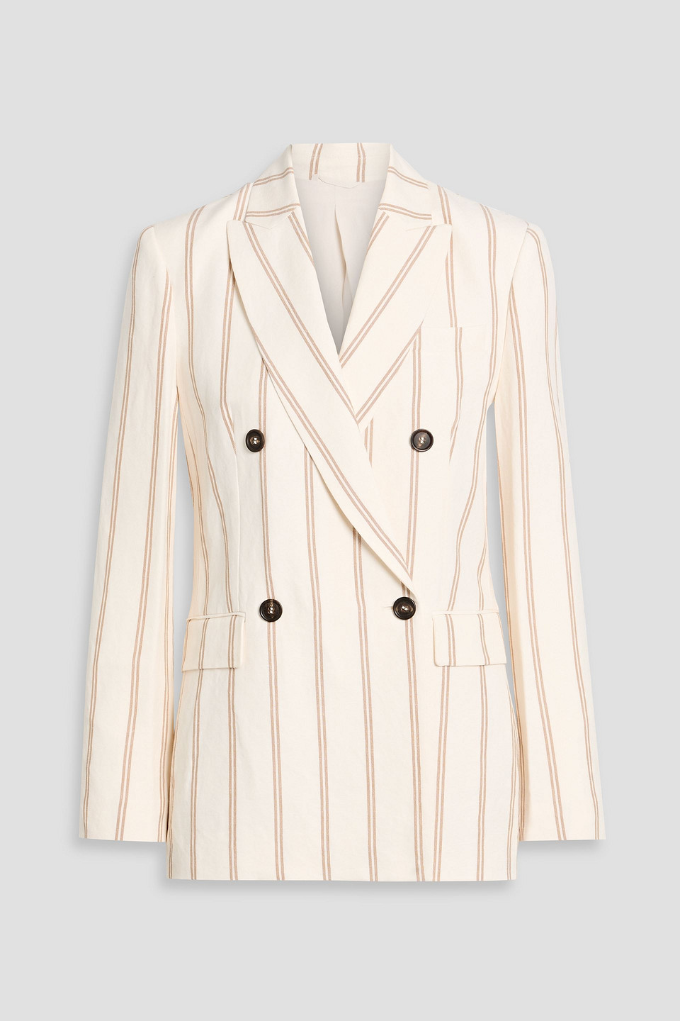 brunello cucinelli - double-breasted striped linen and cotton-blend blazer - white - it 36