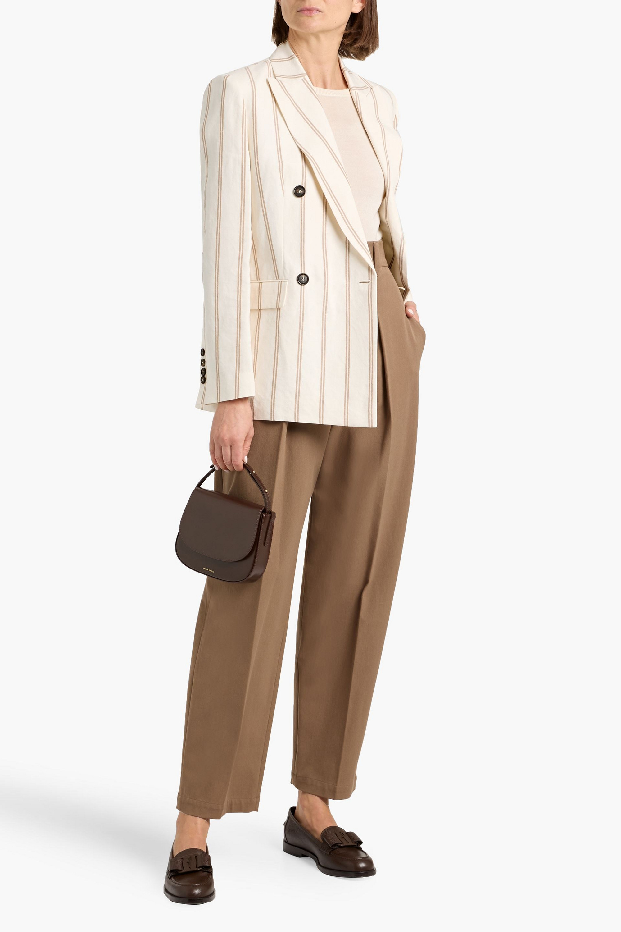 Brunello Cucinelli Double-breasted striped linen and cotton-blend blazer