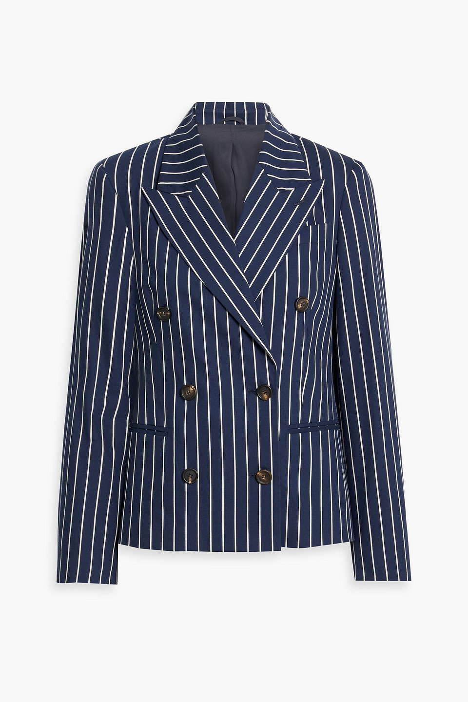 brunello cucinelli - double-breasted striped cotton and silk-blend blazer - blue - it 40