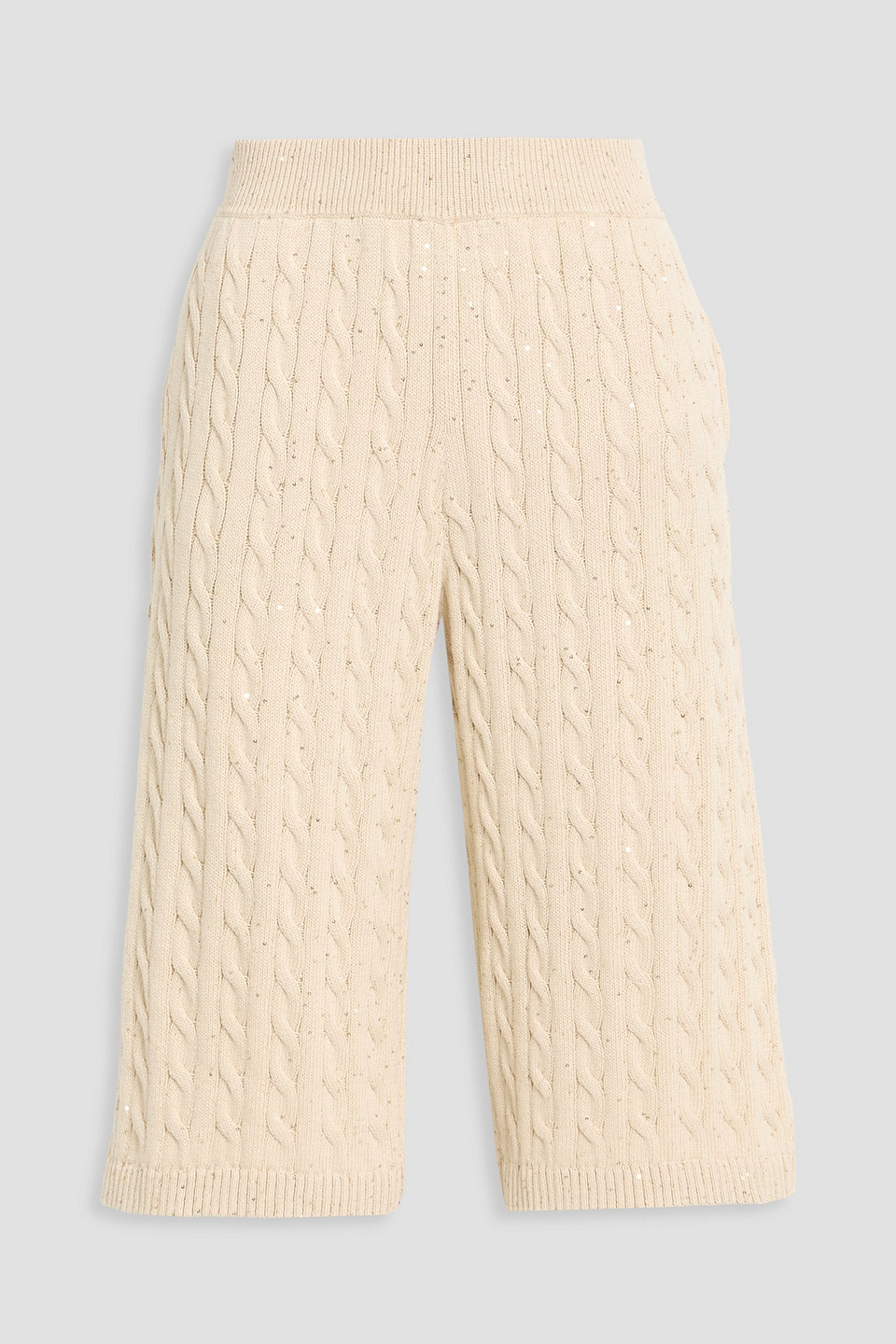 Brunello Cucinelli Sequin-embellished Cable-knit Cotton-blend Shorts In Neutral