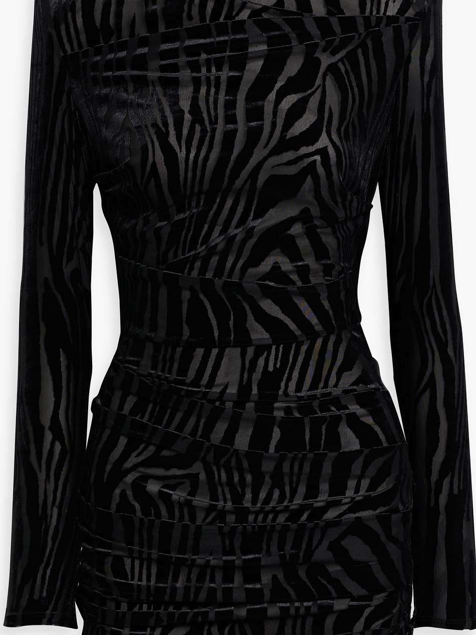 pierce zebra-print devoré-velvet turtleneck mini dress