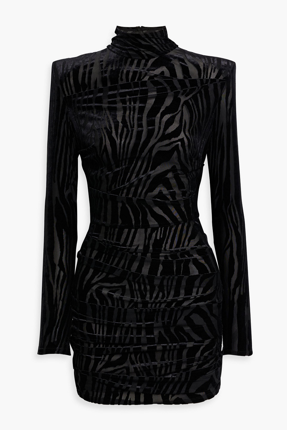 Alex Perry Pierce Zebra-print Devoré-velvet Turtleneck Mini Dress In Black