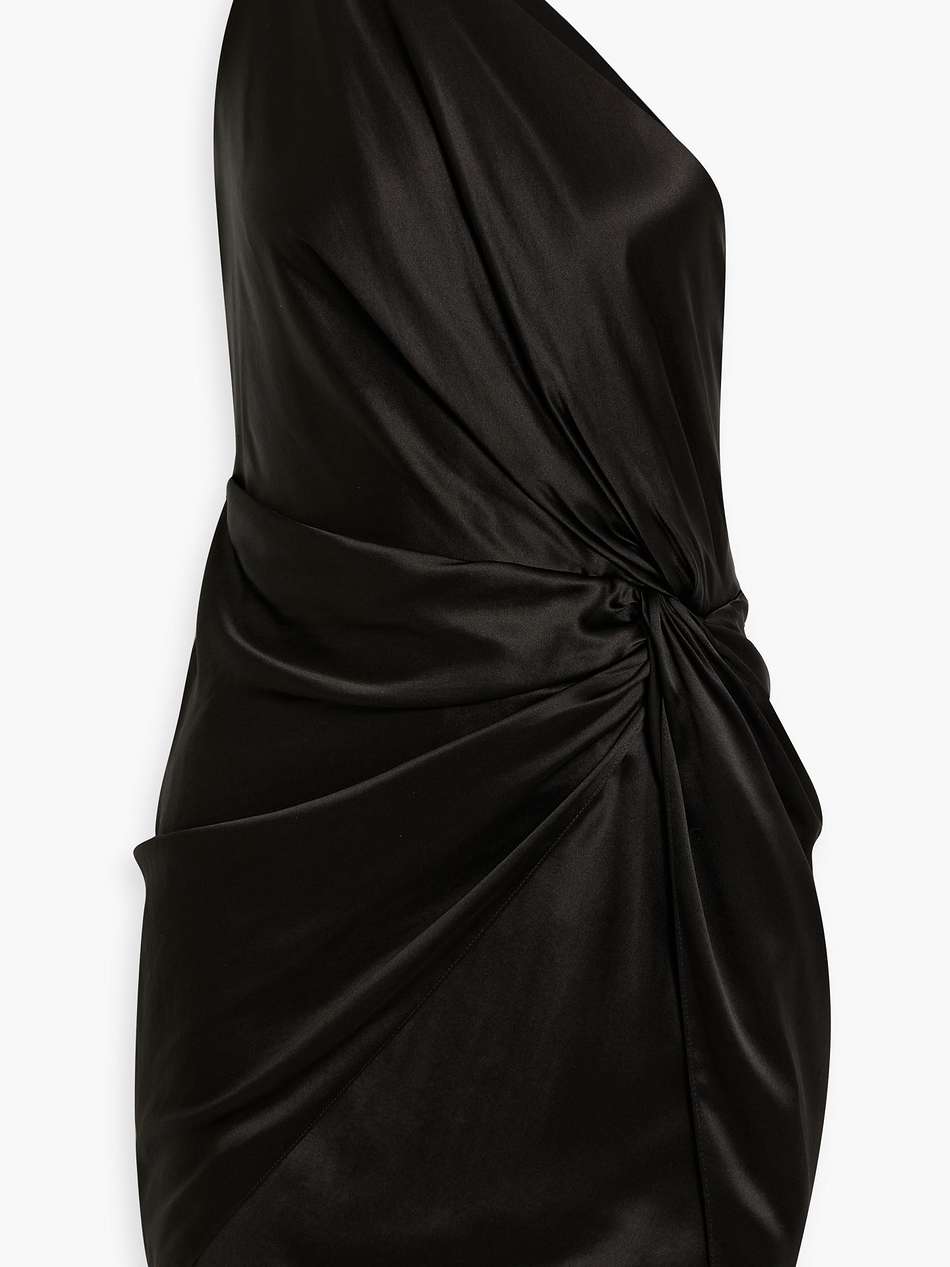 one-shoulder twist-front silk-satin mini dress