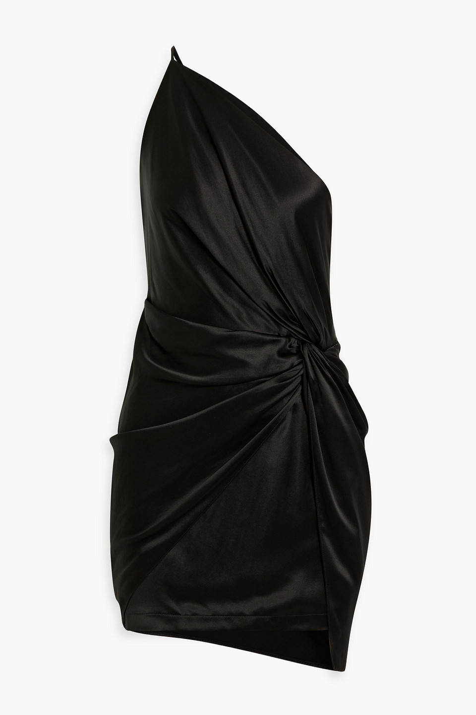 One-shoulder twist-front silk-satin mini dress