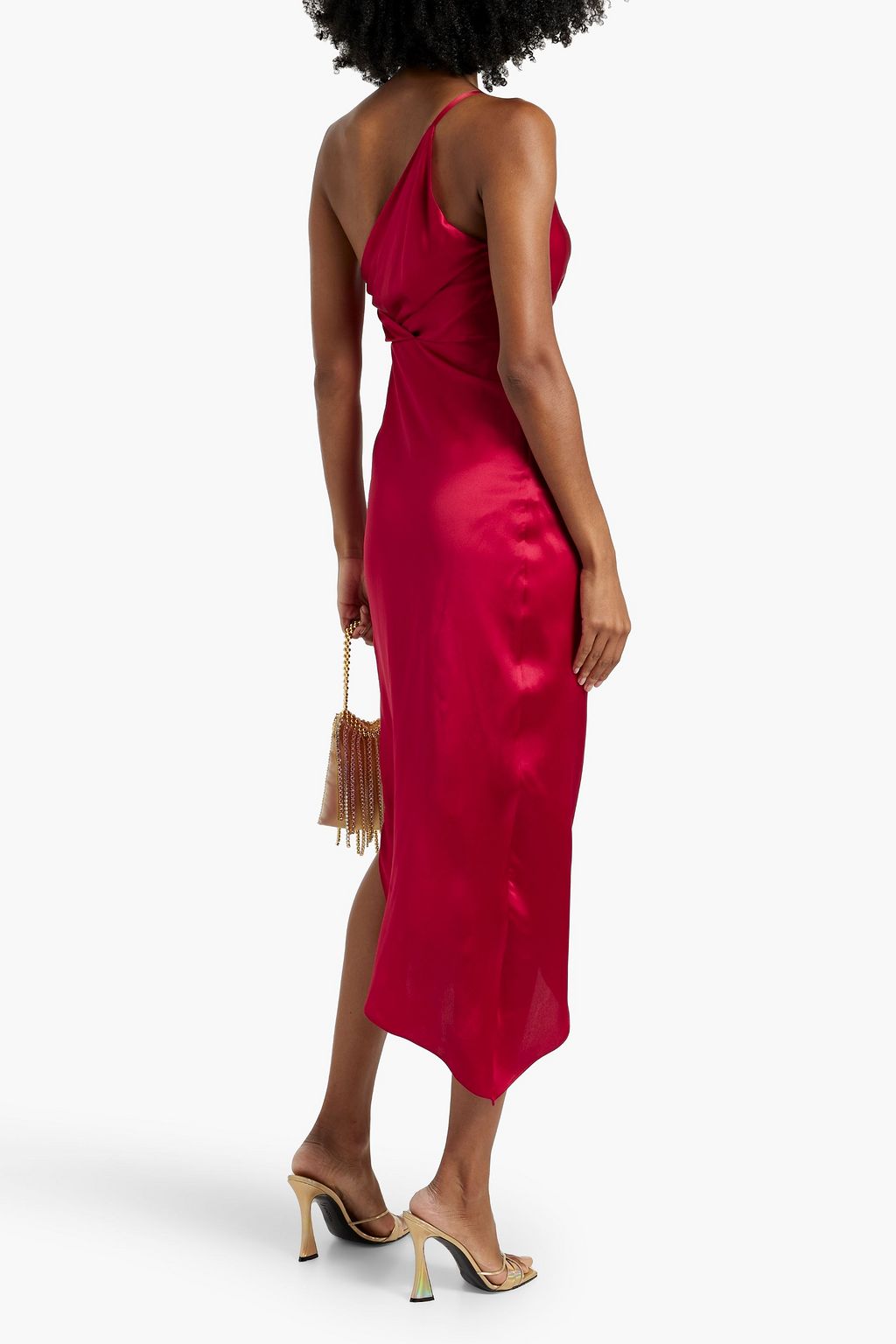 MICHELLE MASON One-shoulder twisted silk-satin gown