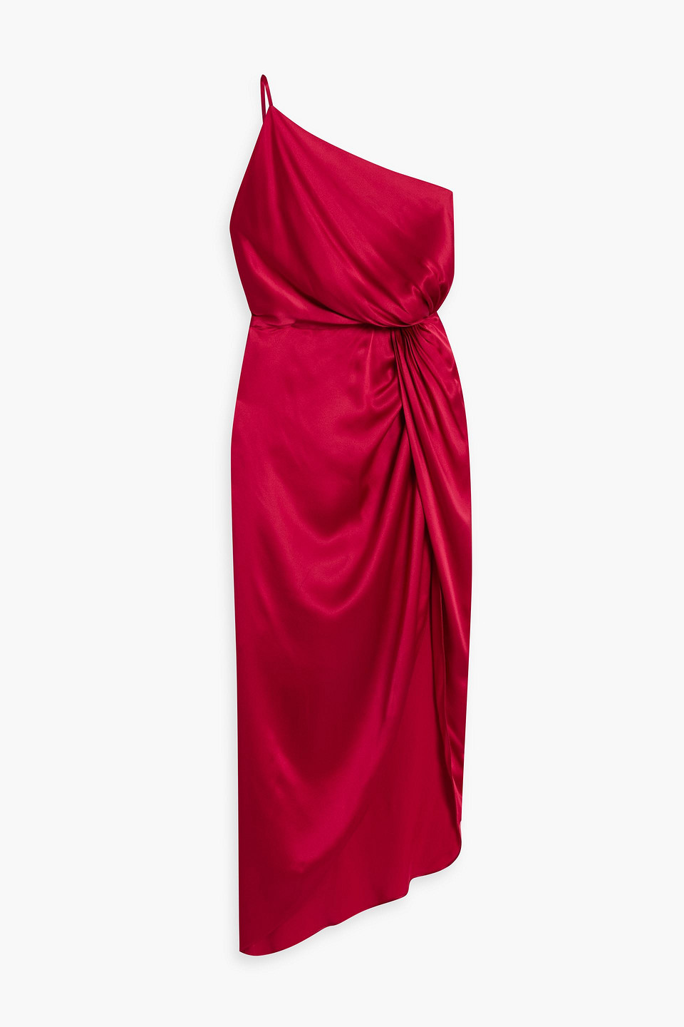 Michelle Mason One-shoulder Twisted Silk-satin Midi Dress In Crimson