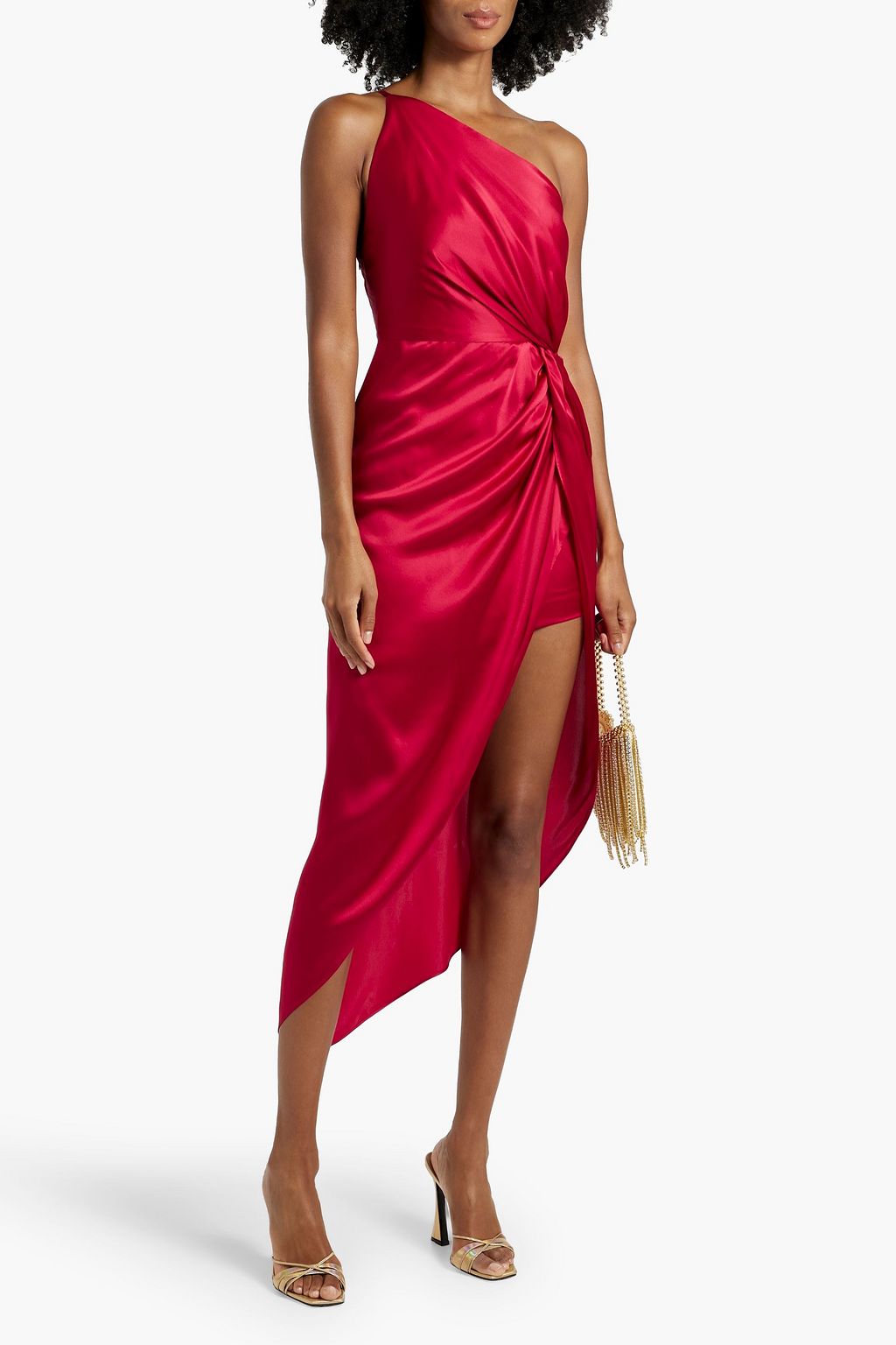 MICHELLE MASON One-shoulder twisted silk-satin gown