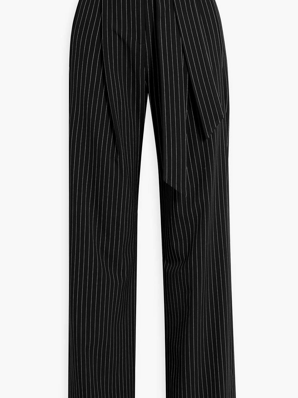 pinstriped woven wide-leg pants