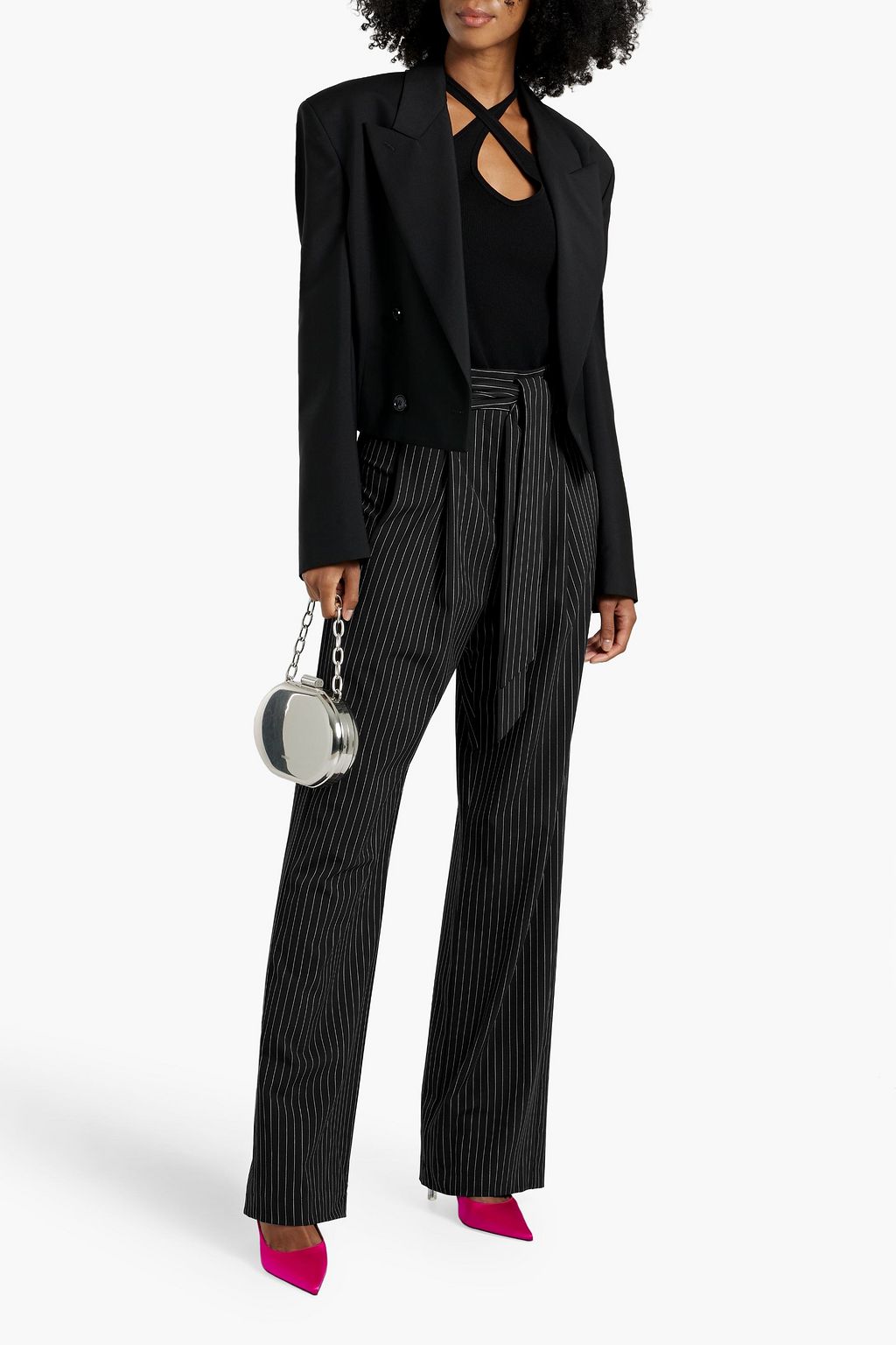 MICHELLE MASON Belted silk-charmeuse tapered pants