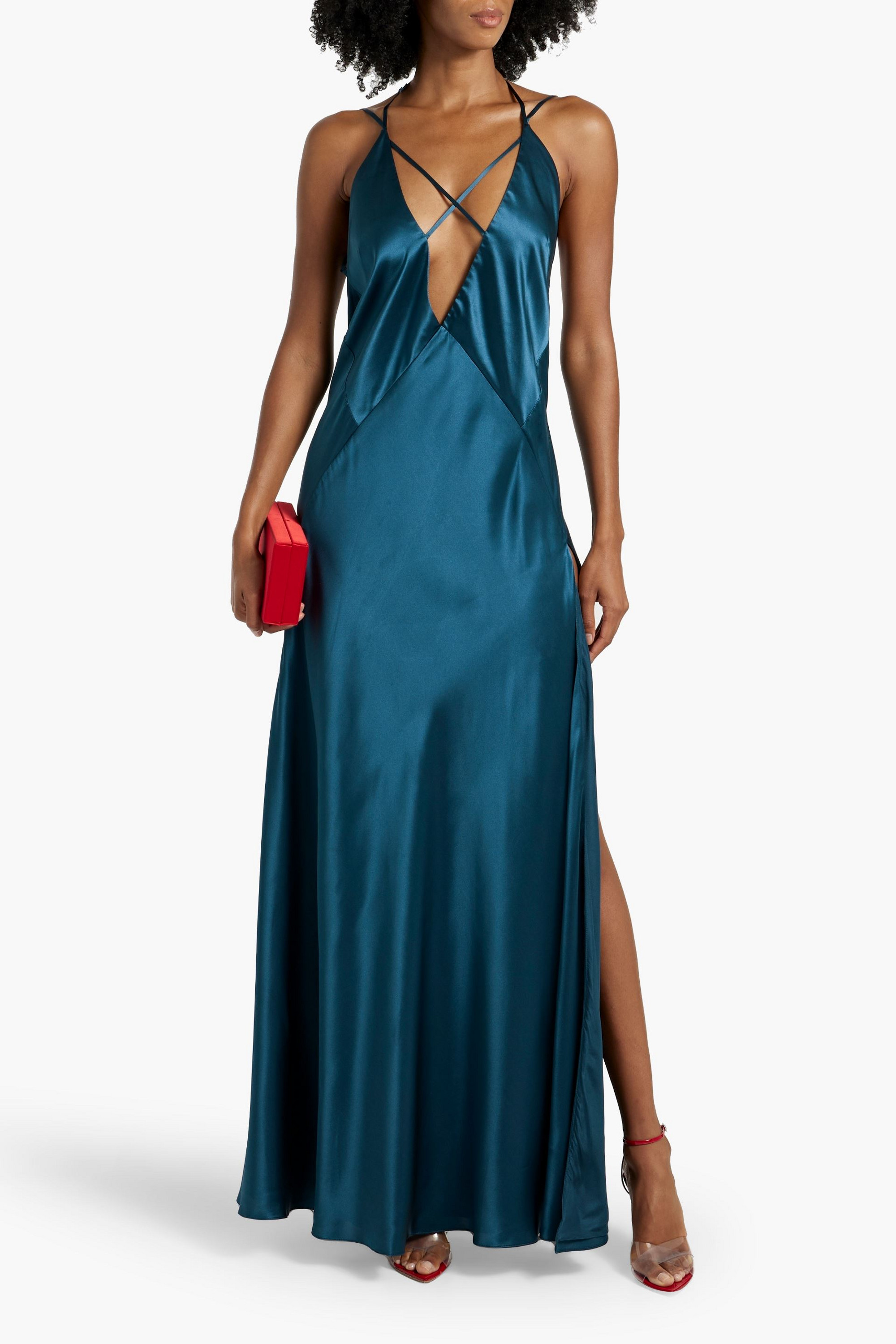 MICHELLE MASON Strap-detailed silk-satin maxi dress