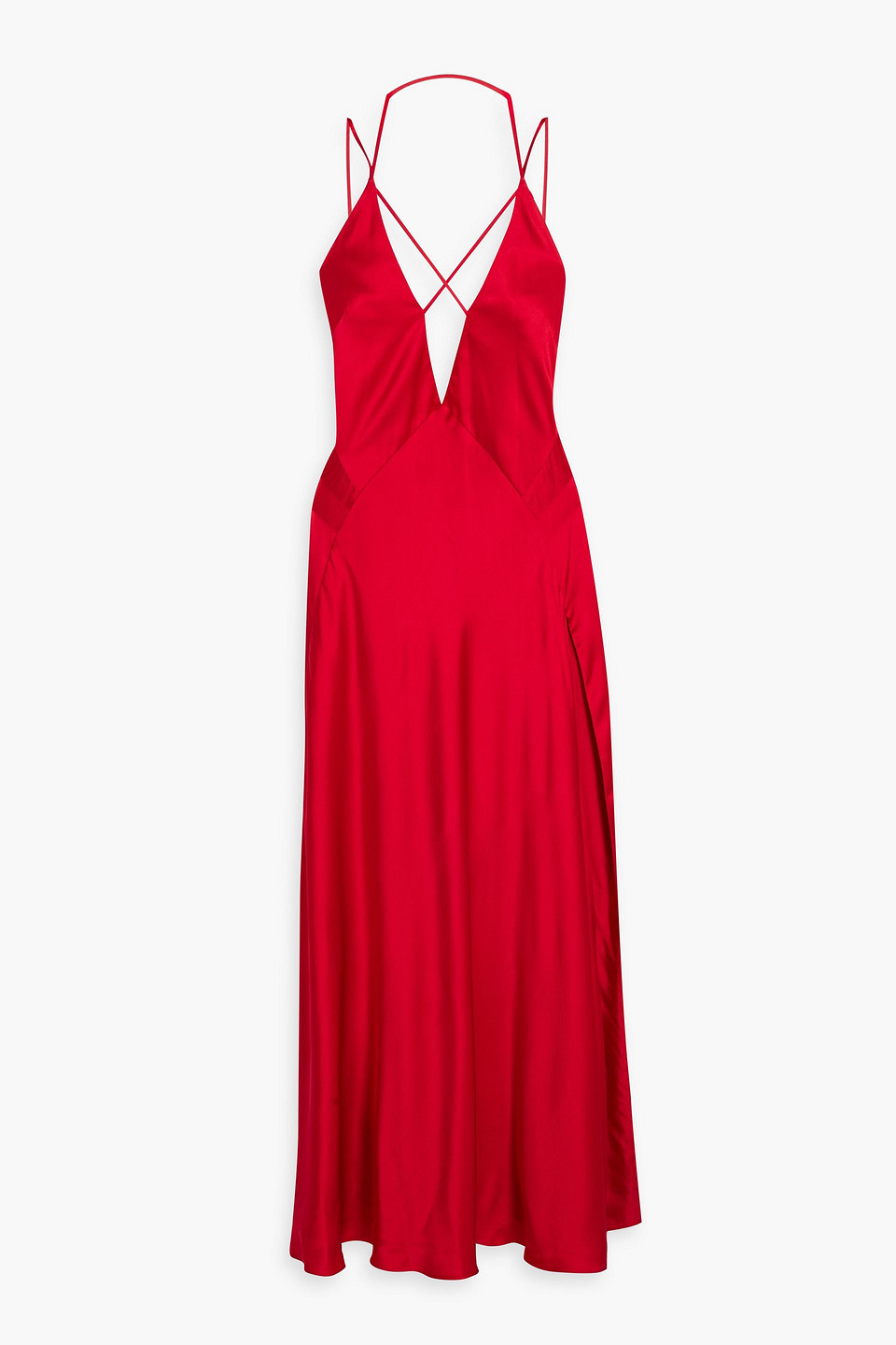 Strap-detailed silk-satin maxi dress