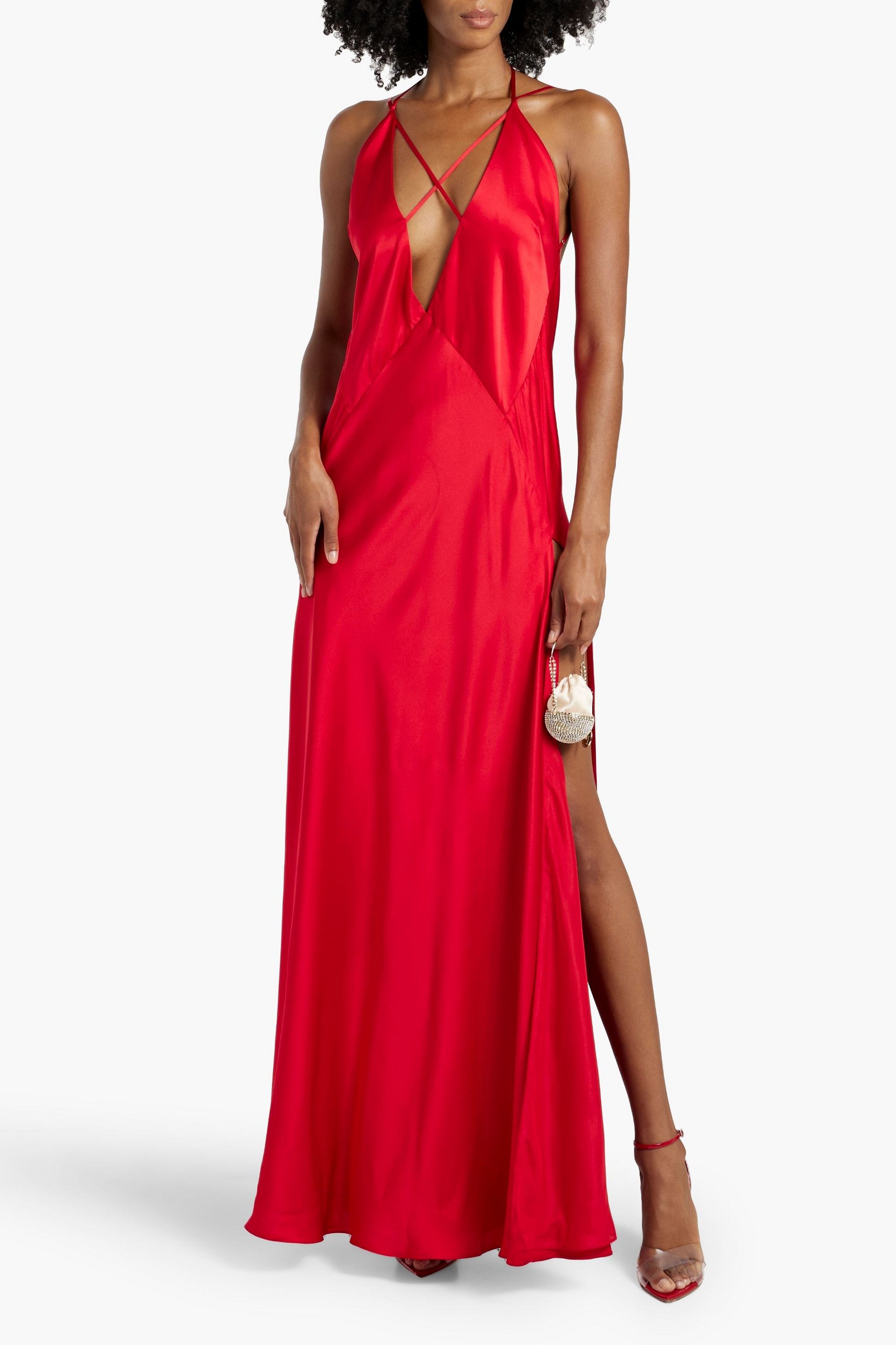 MICHELLE MASON Strap-detailed silk-satin maxi dress