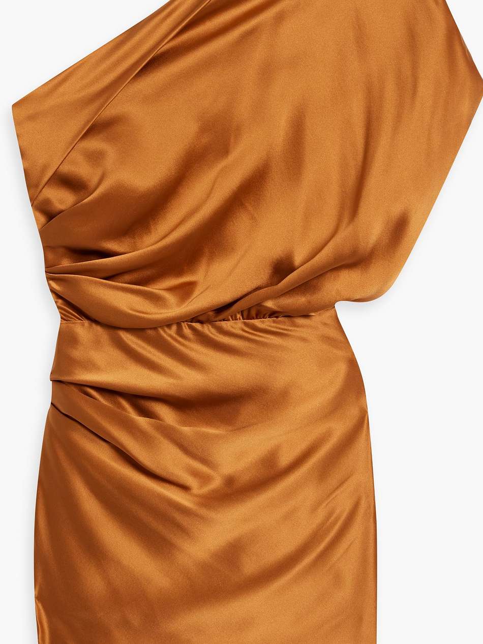 one-shoulder draped silk-satin mini dress