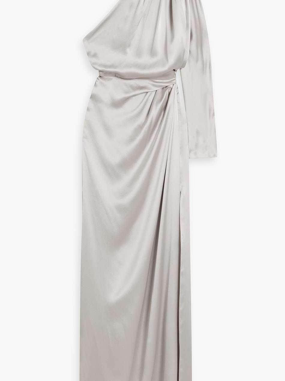 one-shoulder draped silk-satin maxi dress