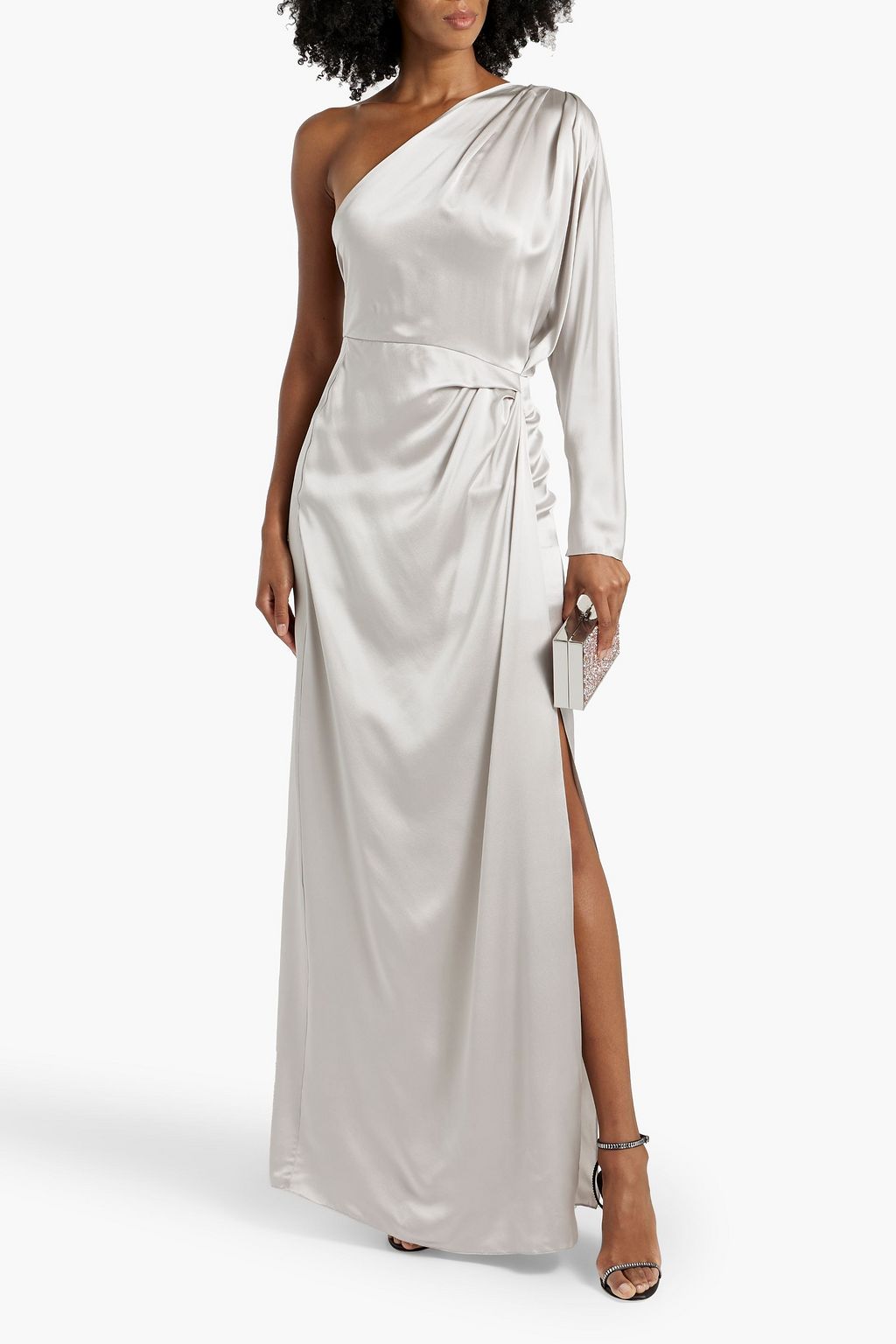 MICHELLE MASON One-shoulder draped silk-satin maxi dress