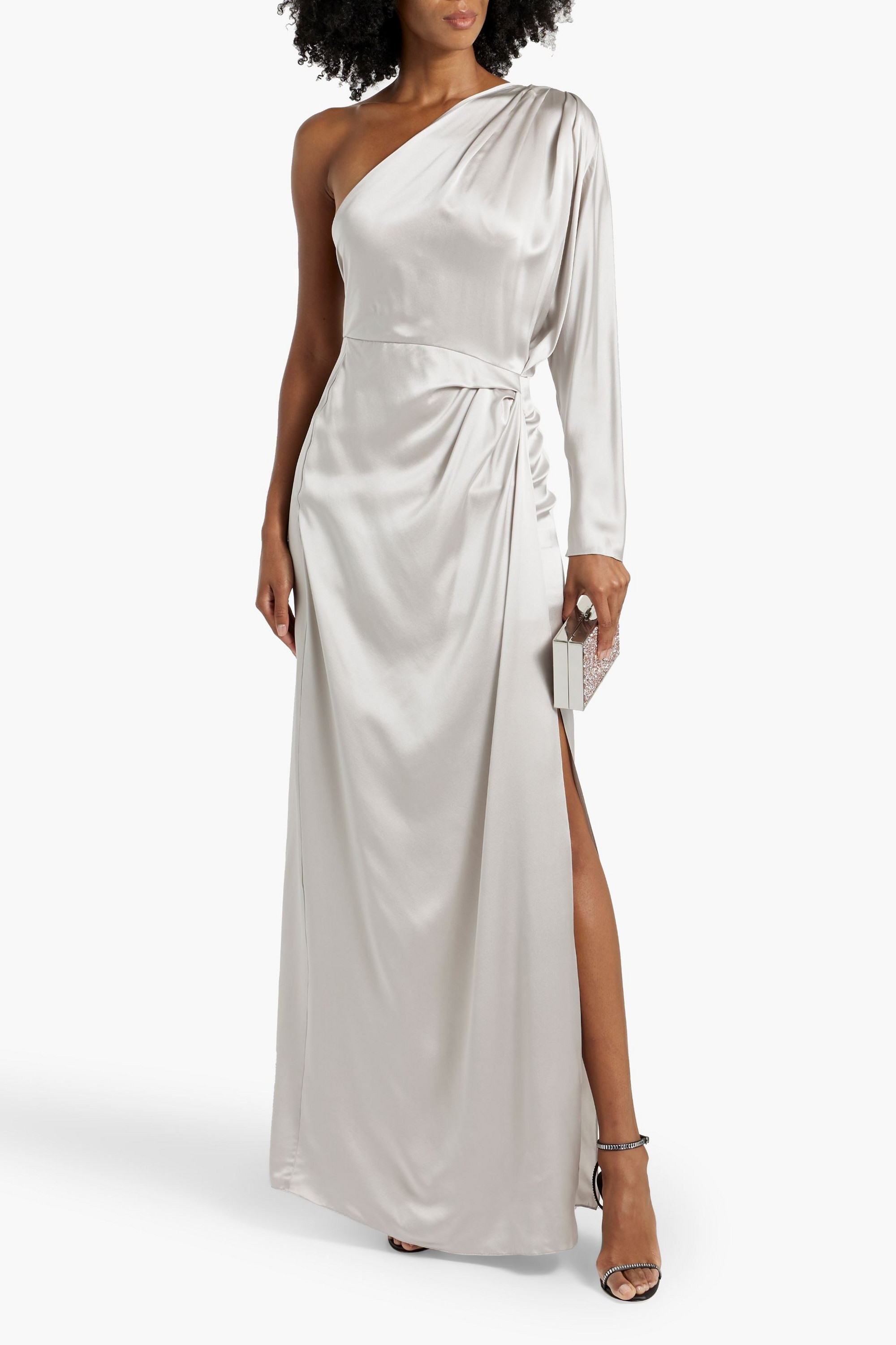 MICHELLE MASON One-shoulder draped silk-satin maxi dress