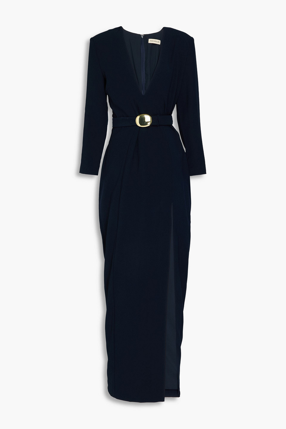 Nicholas Kalissa Belted Crepe Gown In Midnight Blue