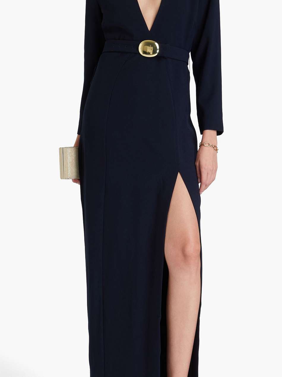 belted crepe gown