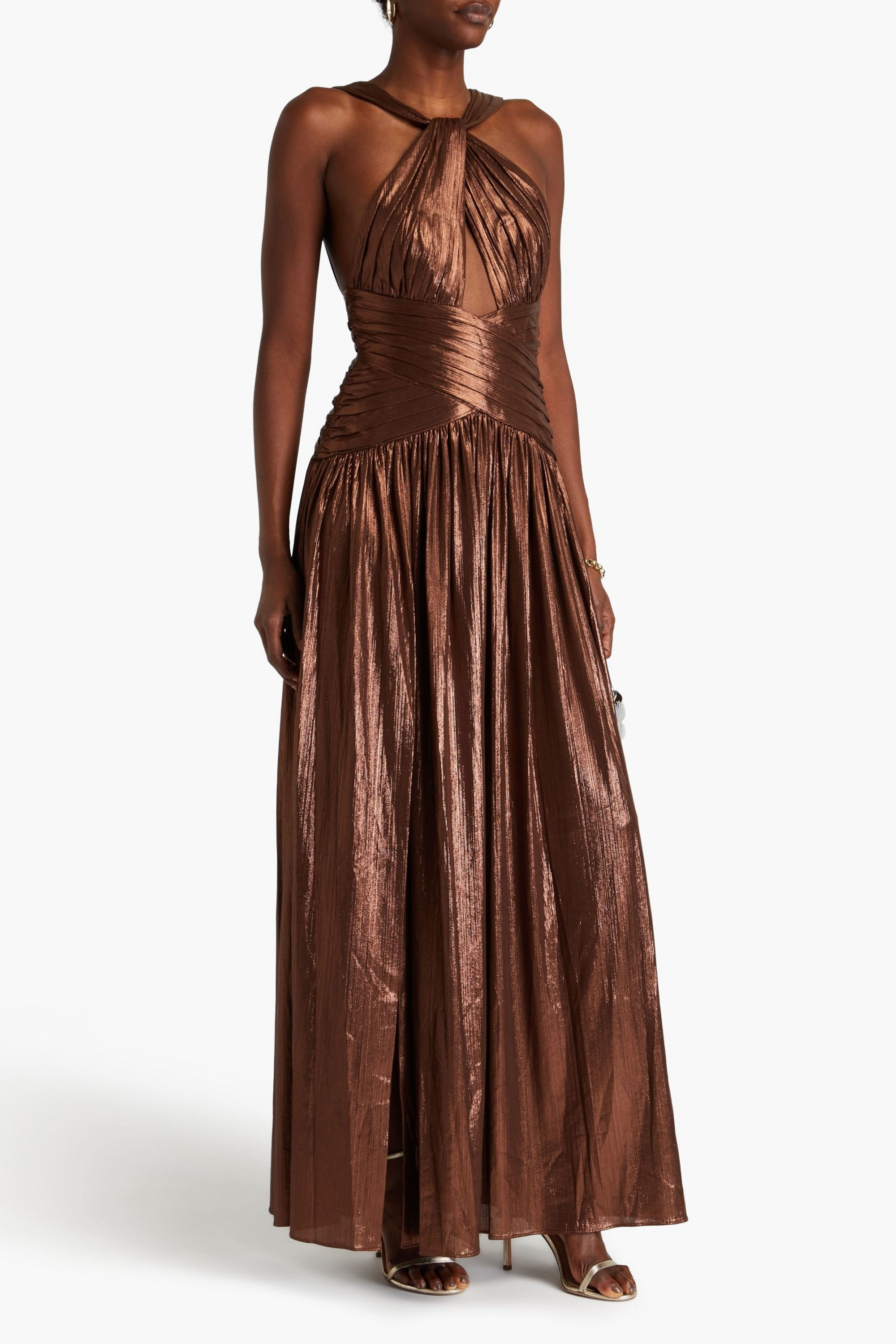 Retrofête Salem ruched cutout lamé gown