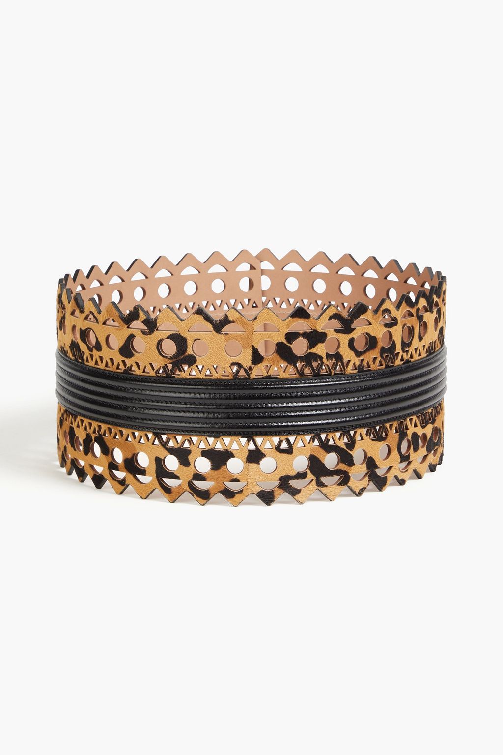 ALAÏA Laser-cut leopard-print calf hair and leather waist belt