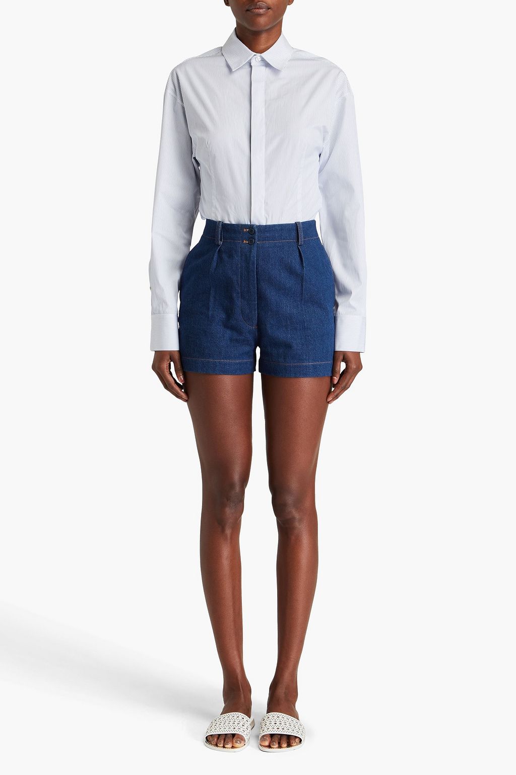 ALAÏA Striped cotton-poplin and stretch-jersey bodysuit