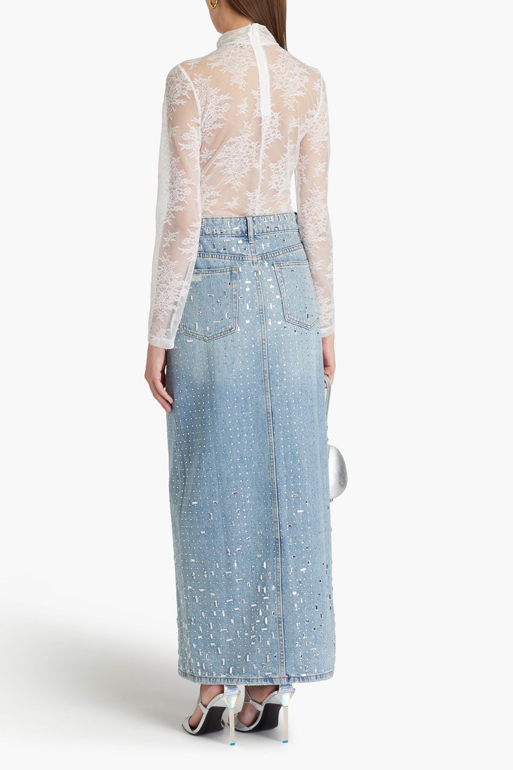 RETROFÊTE Palermo crystal-embellished denim maxi skirt