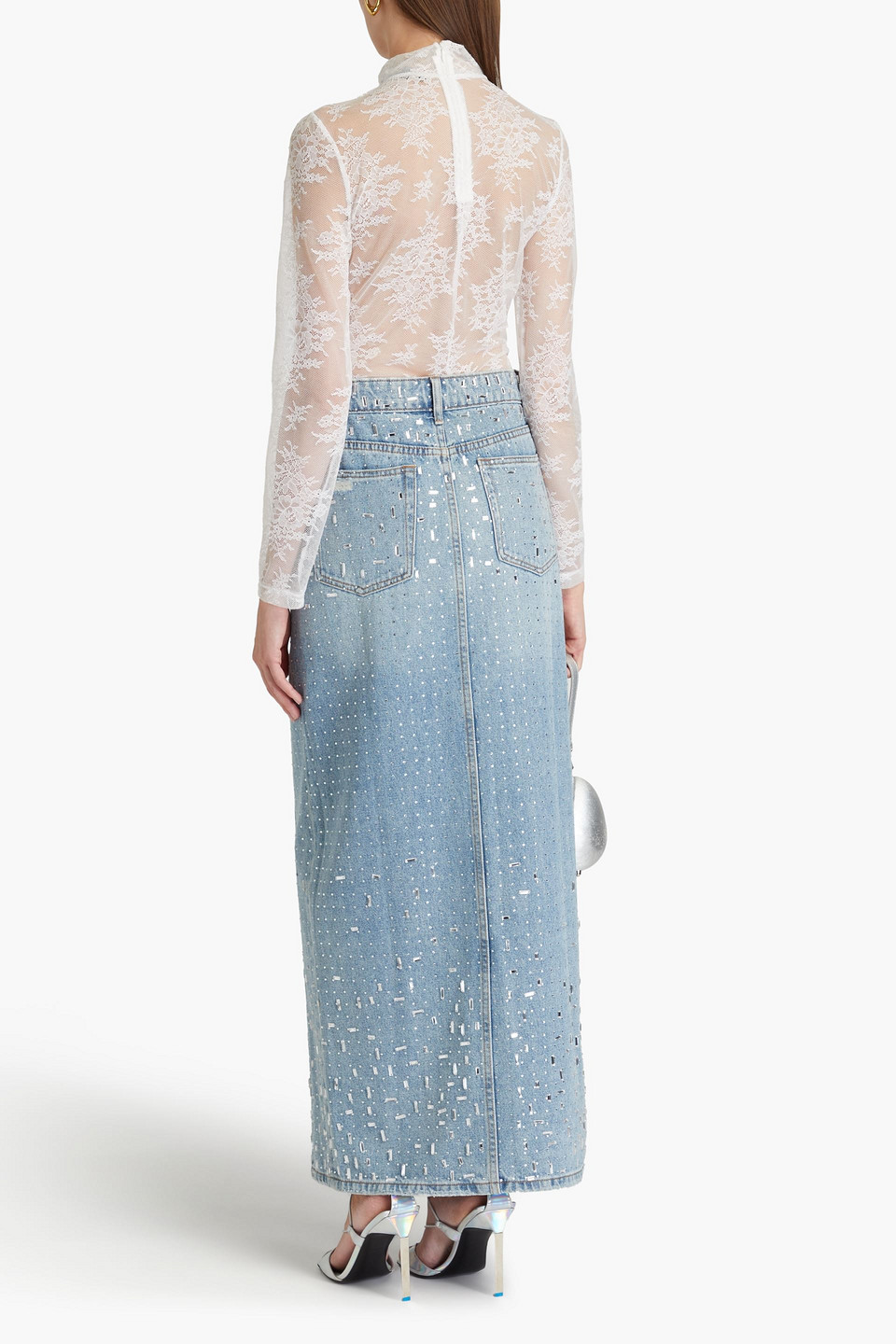 Retroféte Palermo Crystal-embellished Denim Maxi Skirt In Light Denim