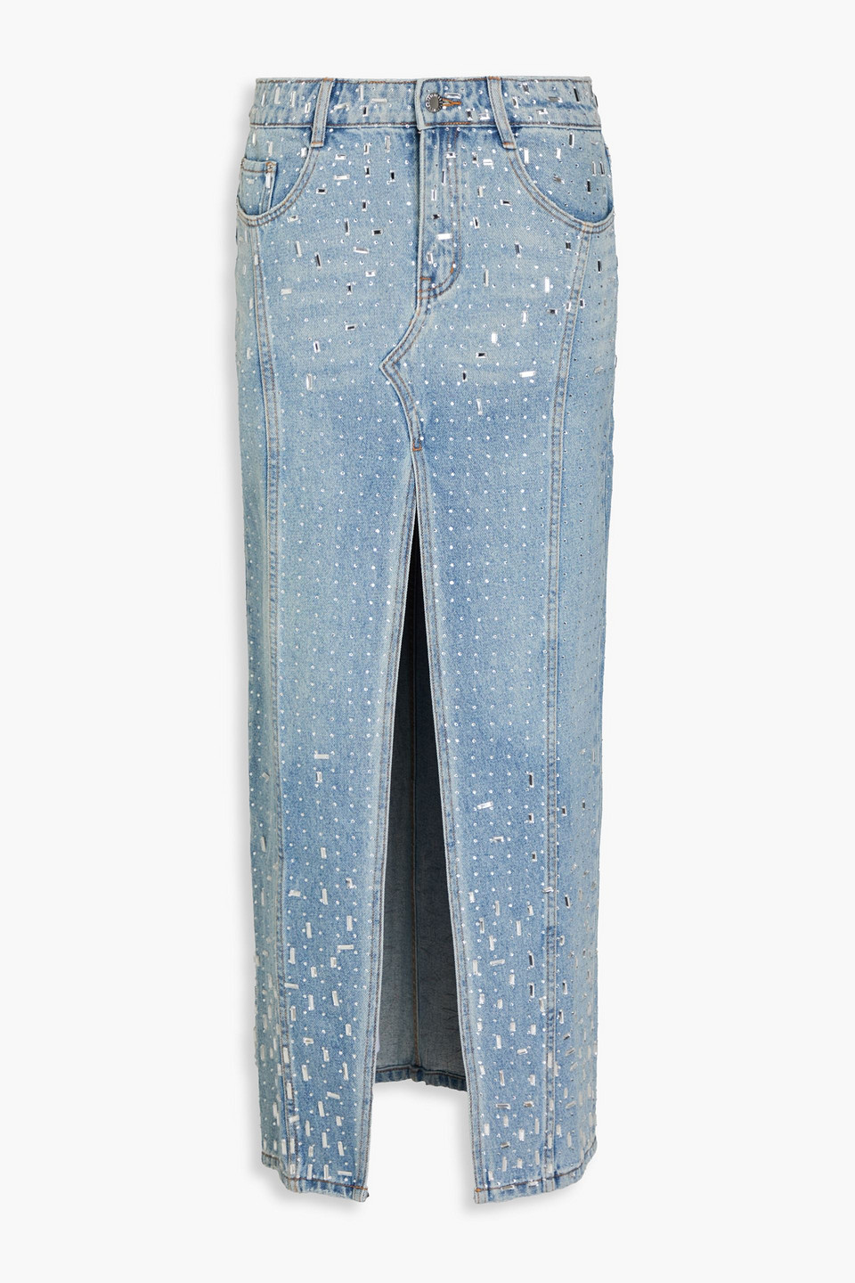 Retroféte Palermo Crystal-embellished Denim Maxi Skirt In Light Denim
